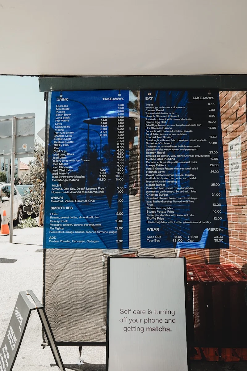 Menu, Harrys Bondi