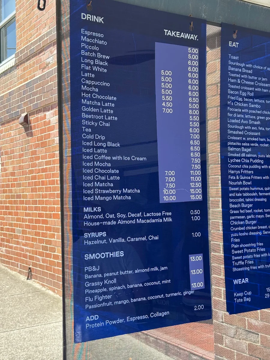 Menu, Harrys Bondi
