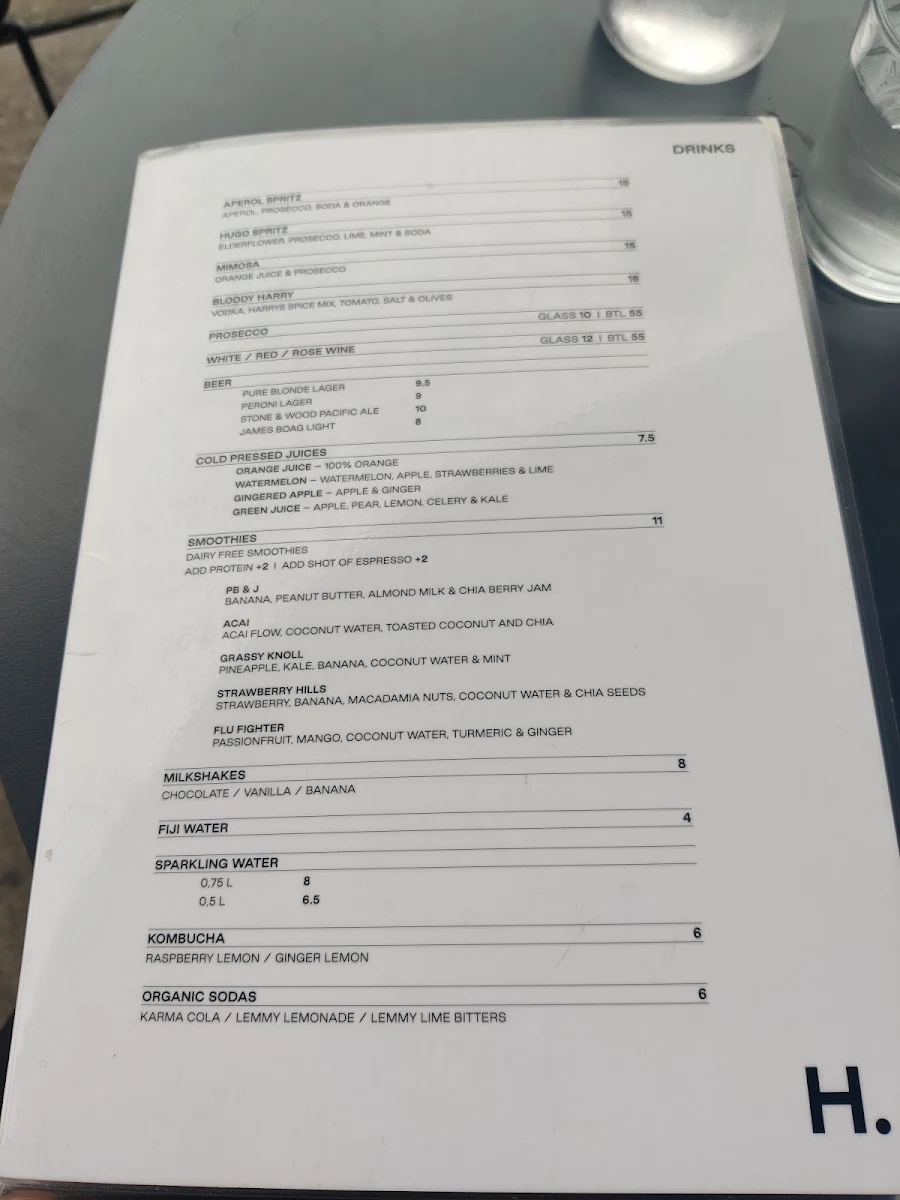 Menu, Harrys Bondi