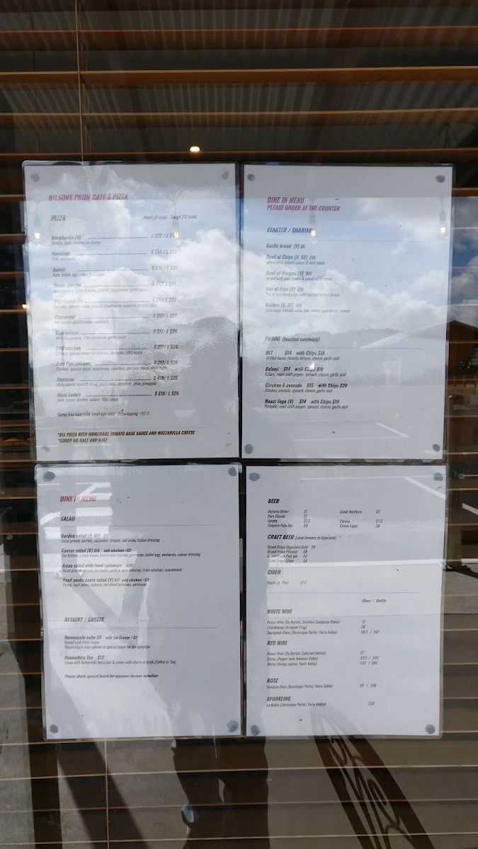 Menu, Wilsons Prom Licensed Pizza restaurant