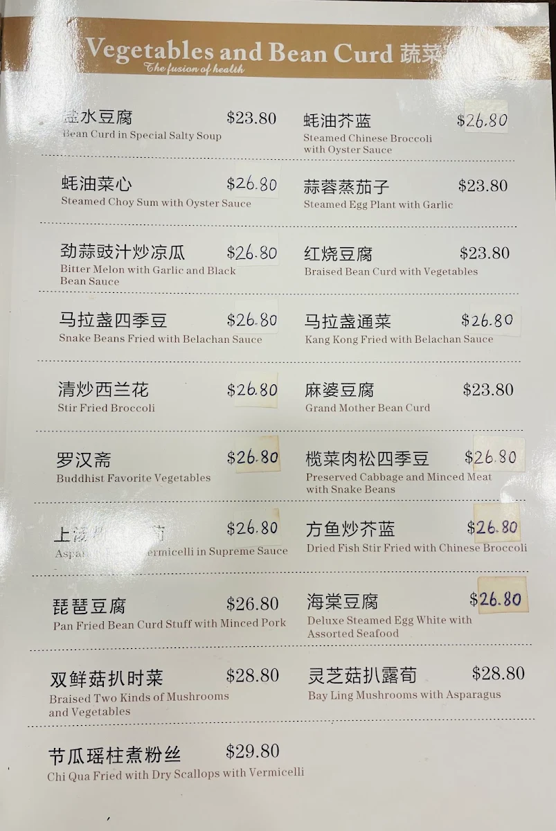 Menu, Eaton Ashfield