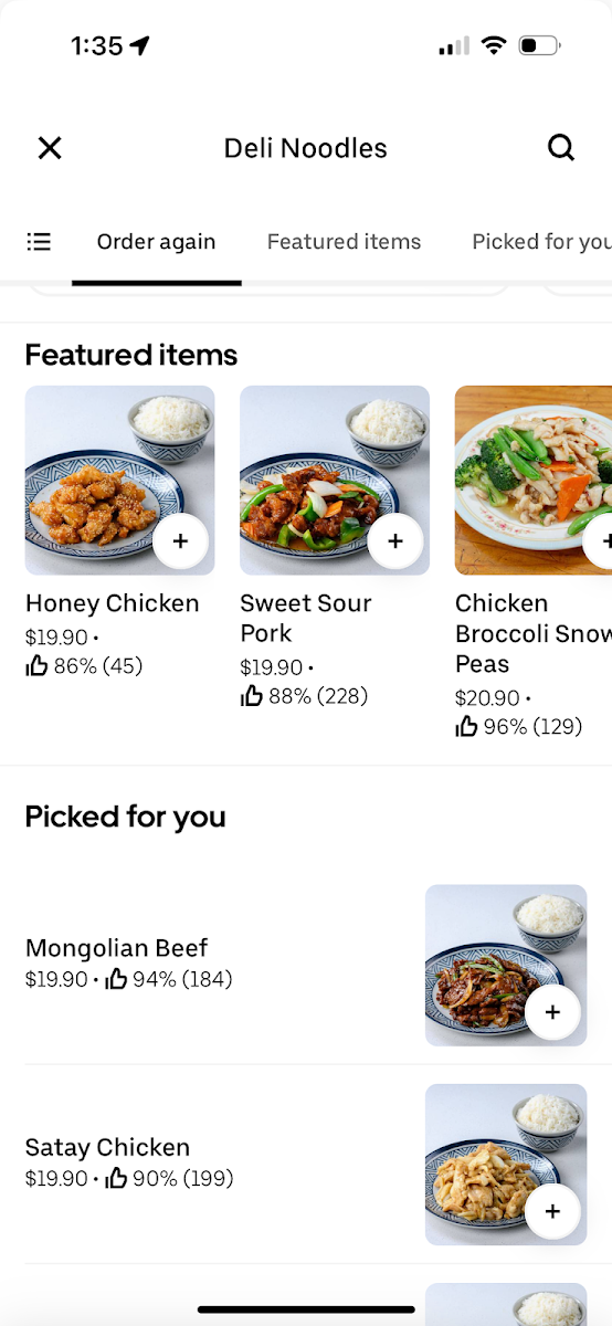 Menu, Deli Noodles