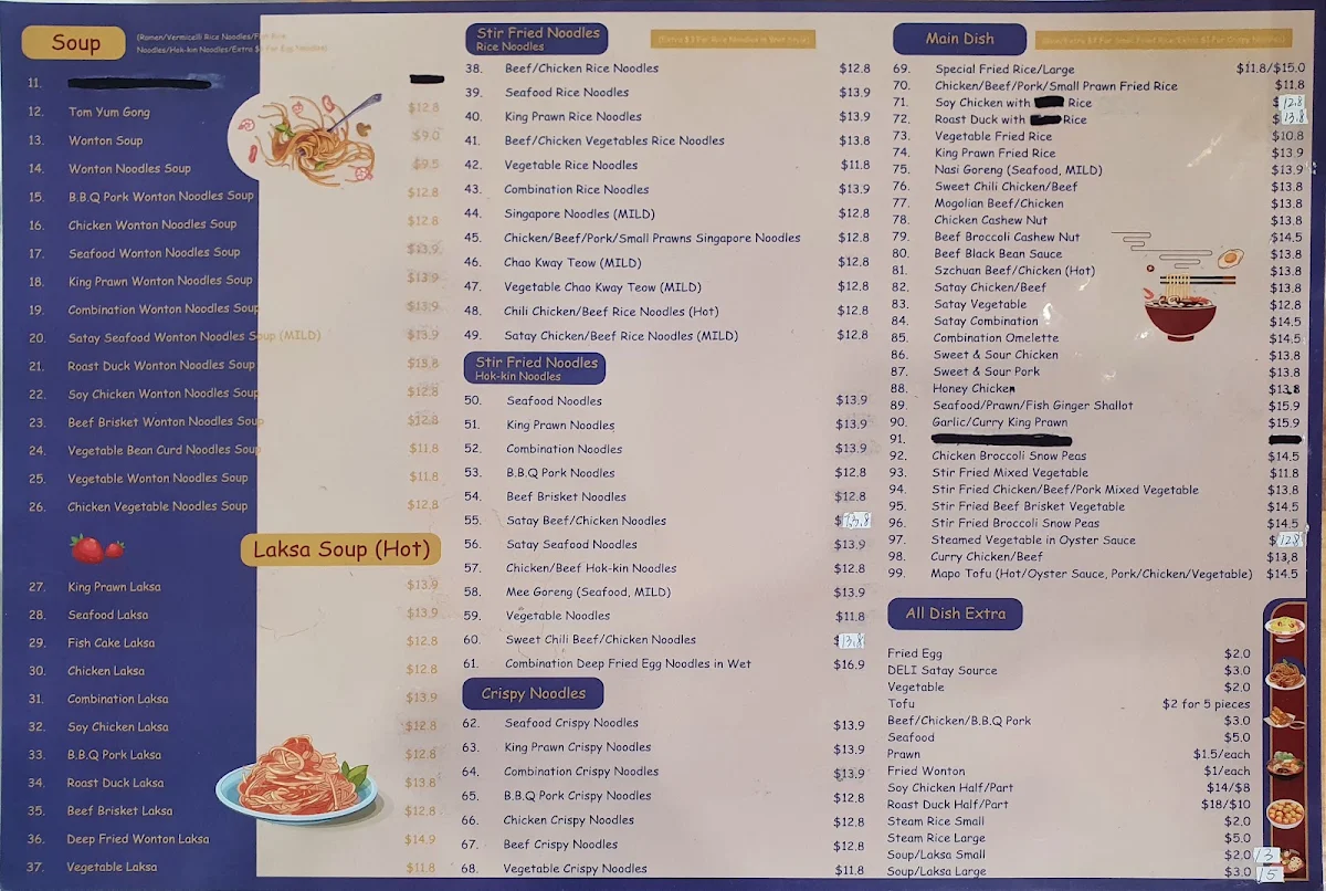 Menu, Deli Noodles