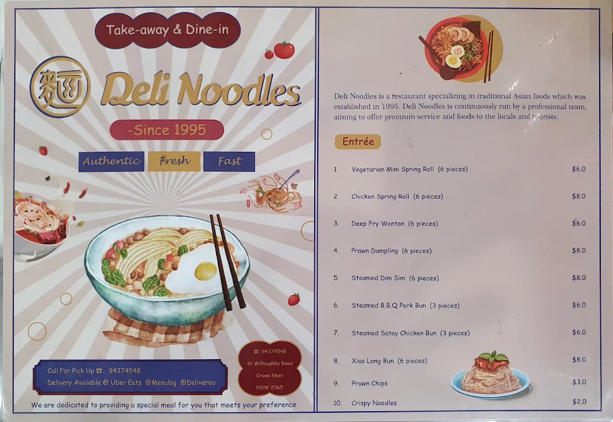 Menu, Deli Noodles