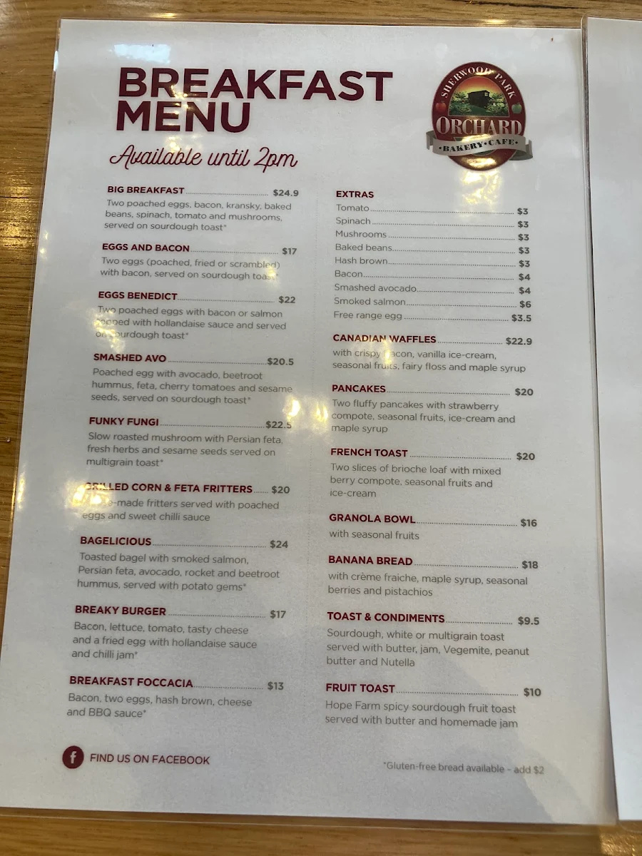 Menu, Sherwood Park Orchard