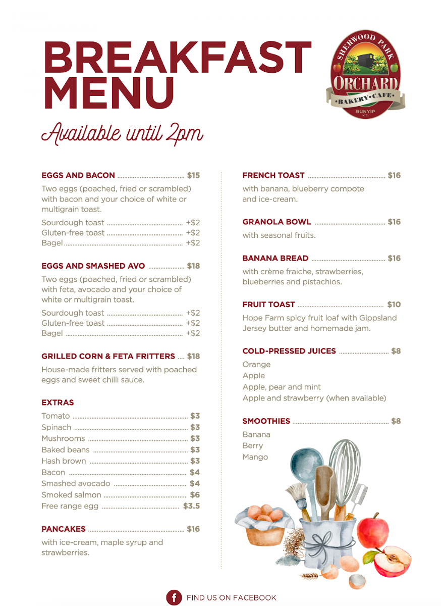 Menu, Sherwood Park Orchard