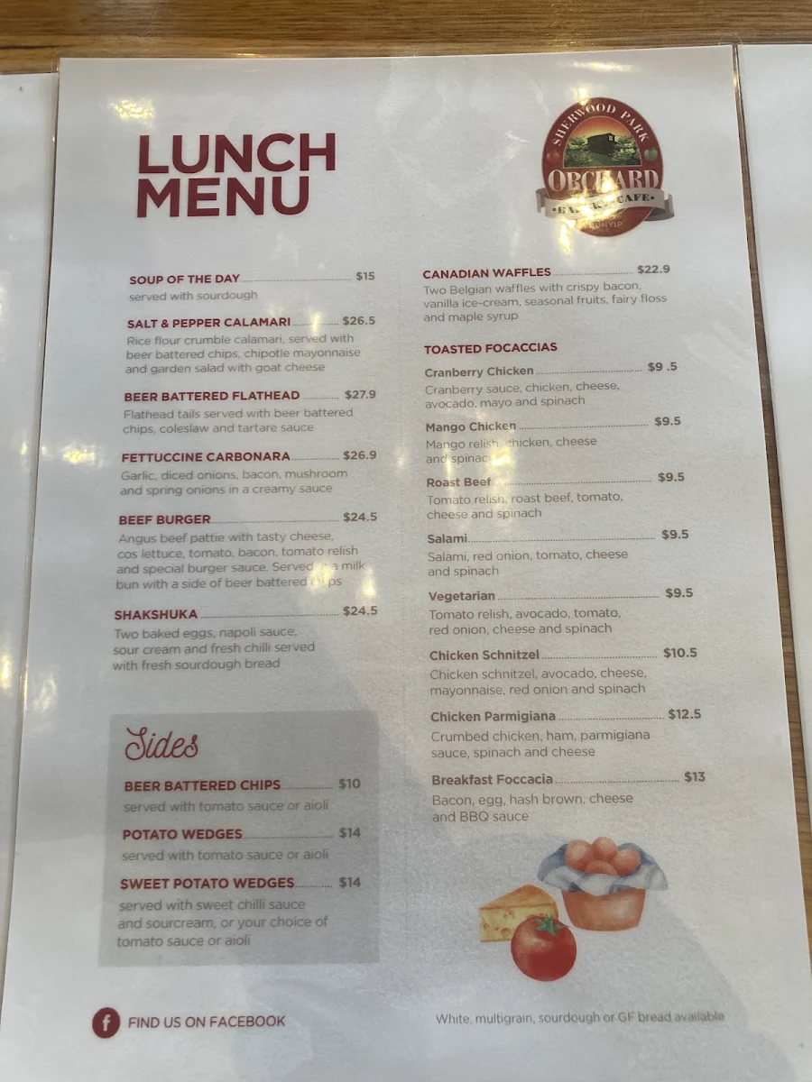 Menu, Sherwood Park Orchard