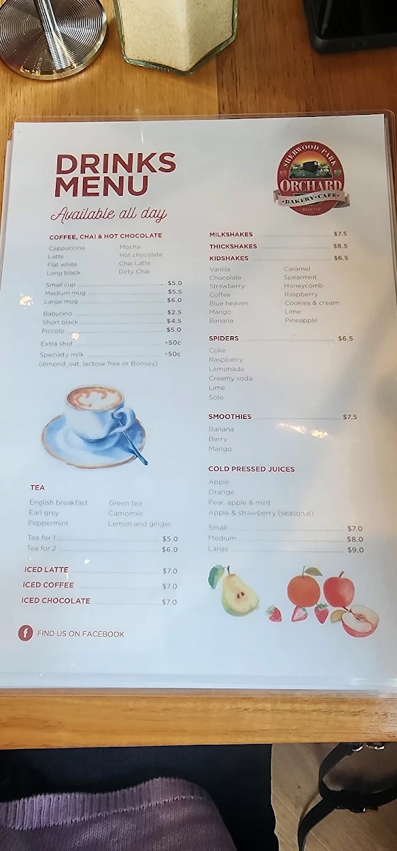 Menu, Sherwood Park Orchard