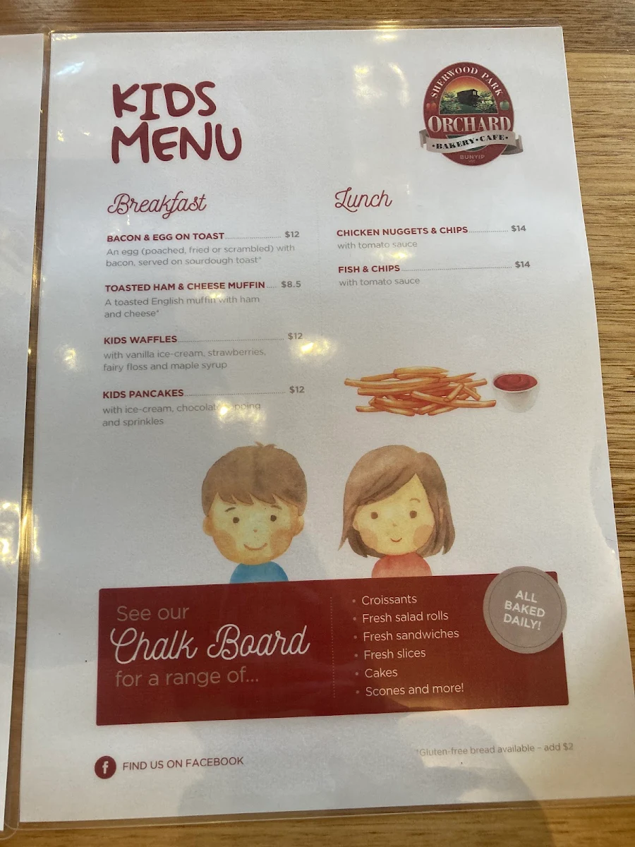Menu, Sherwood Park Orchard