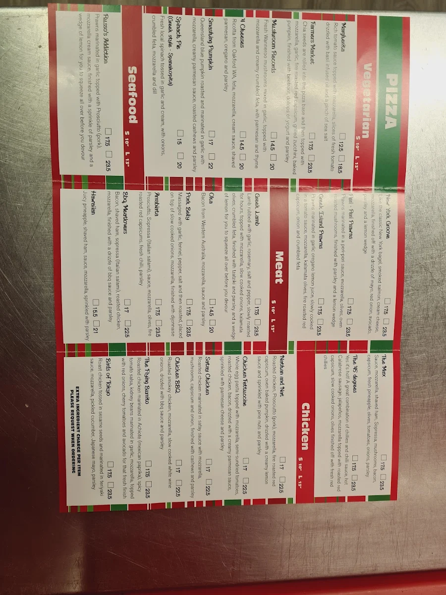 Menu, Russo’s Organic Based Pizzeria