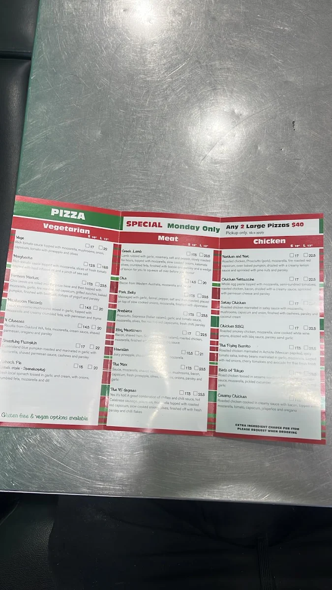 Menu, Russo’s Organic Based Pizzeria