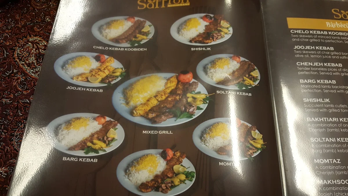 Menu, Taste of Saffron Restaurant