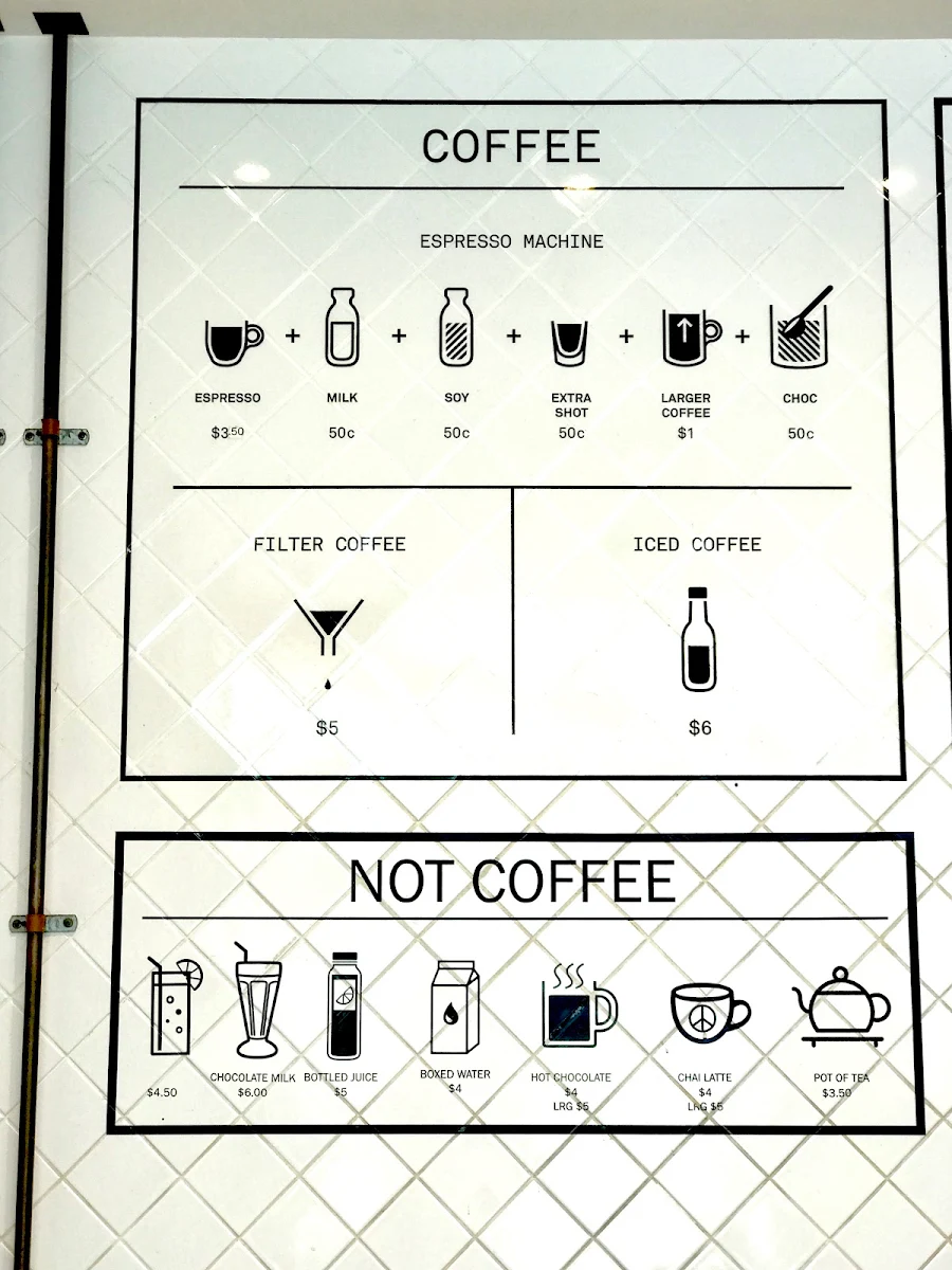 Menu, ESPL Coffee Brewers