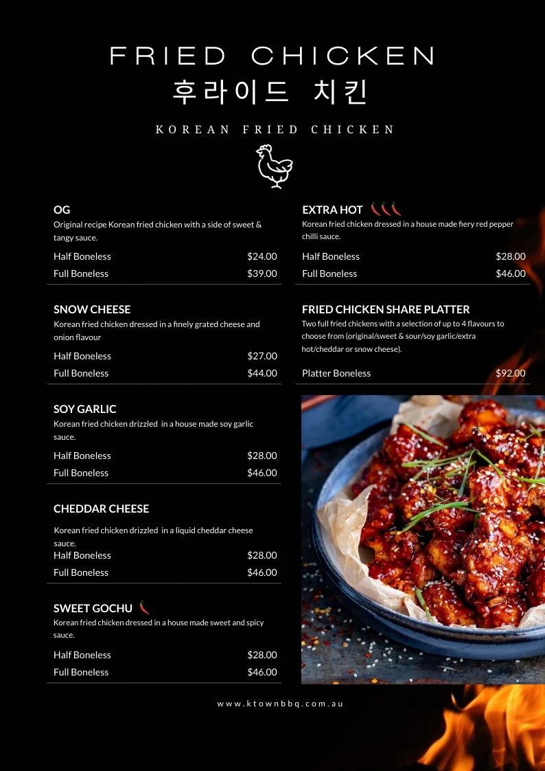 Menu, K - Town Korean BBQ House