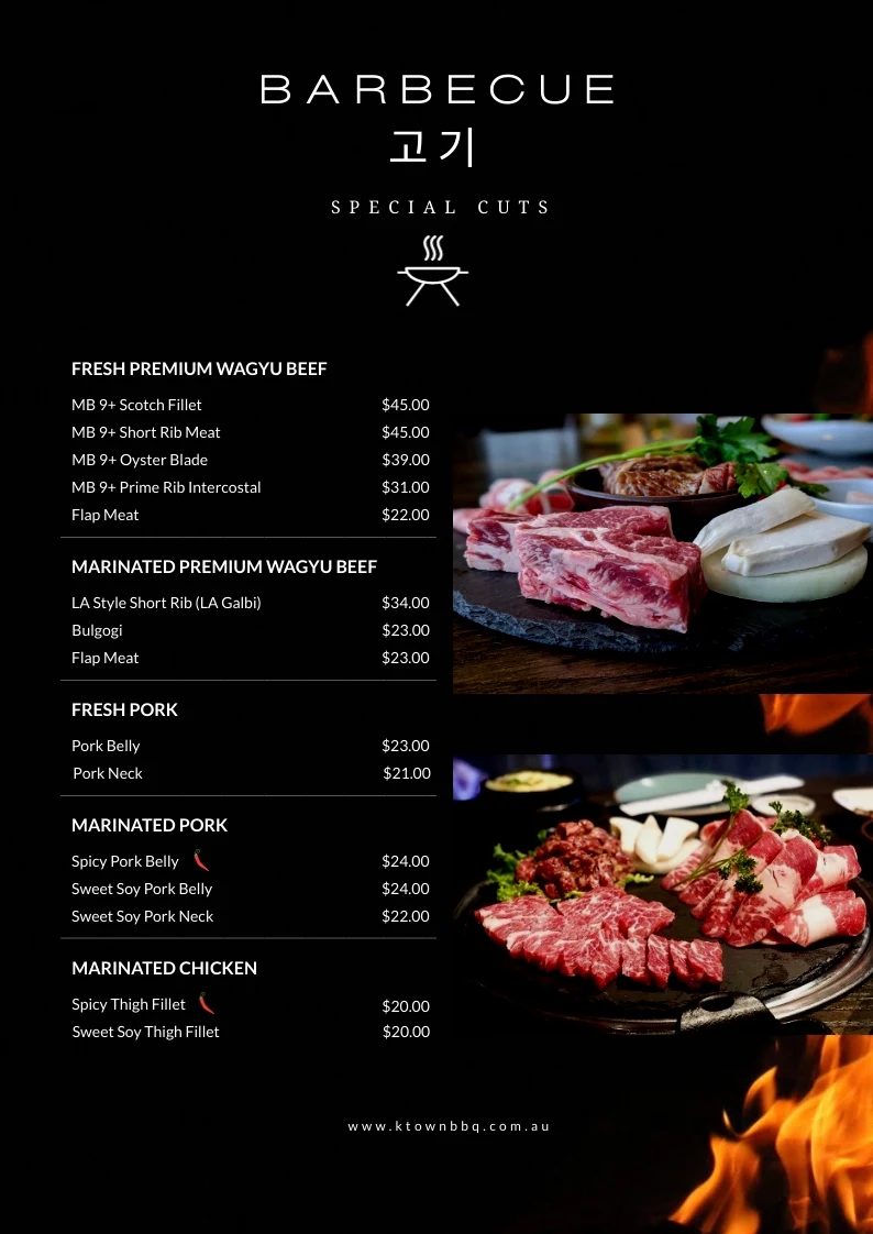 Menu, K - Town Korean BBQ House
