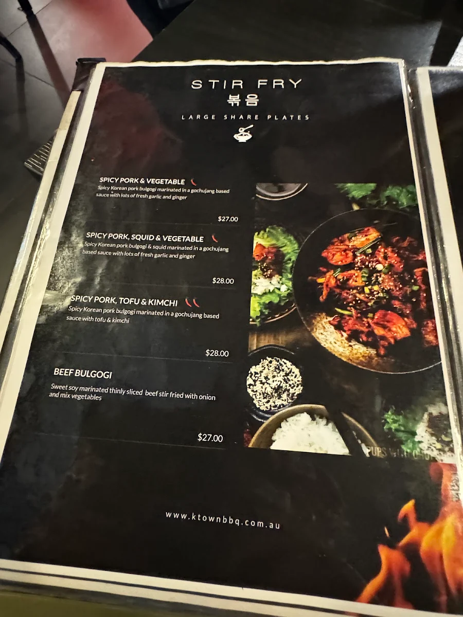 Menu, K - Town Korean BBQ House