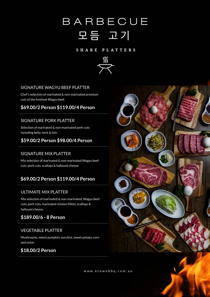 Menu, K - Town Korean BBQ House