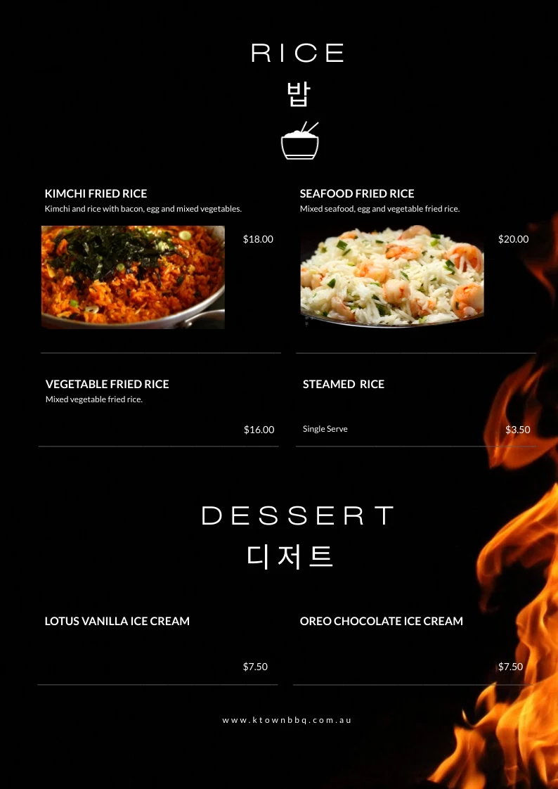 Menu, K - Town Korean BBQ House