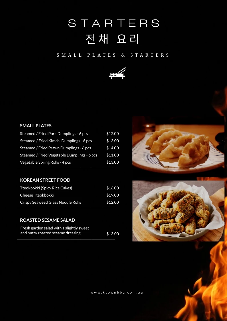 Menu, K - Town Korean BBQ House