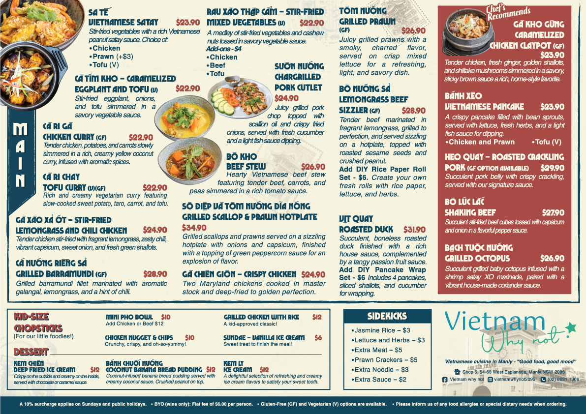 Menu, Vietnam Why Not Restaurant