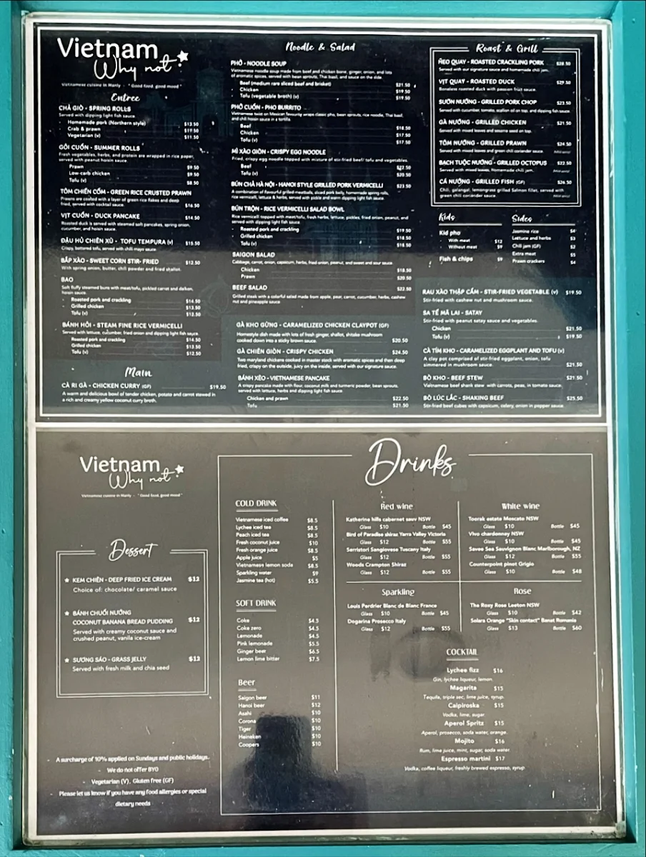 Menu, Vietnam Why Not Restaurant