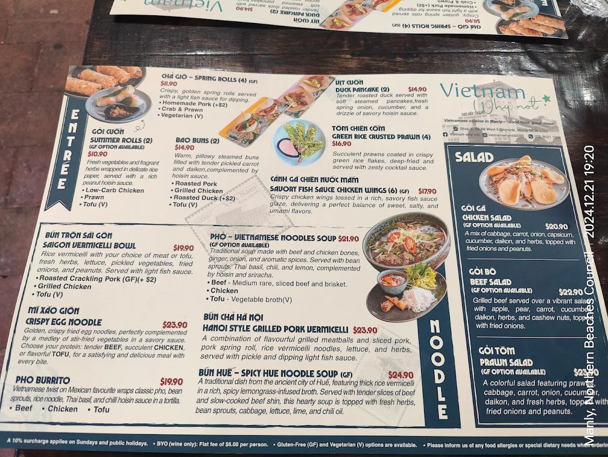 Menu, Vietnam Why Not Restaurant