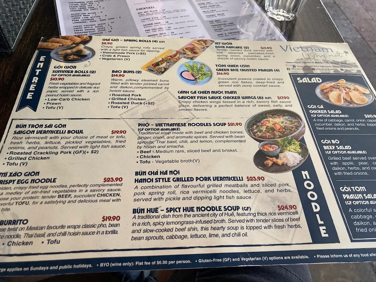 Menu, Vietnam Why Not Restaurant