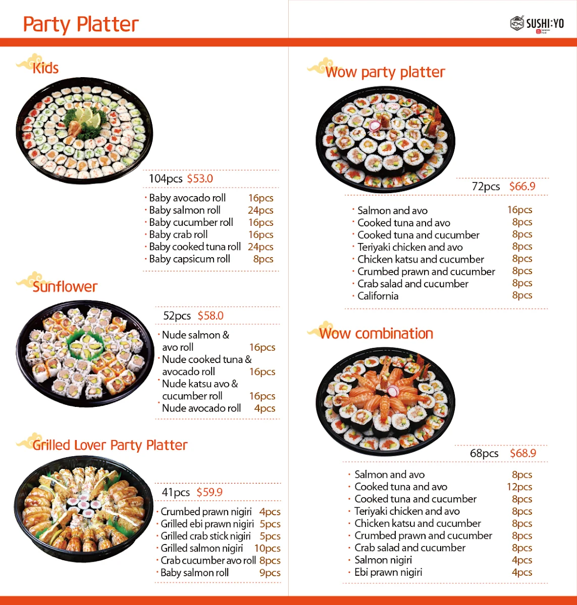 Menu, Sushi Yo