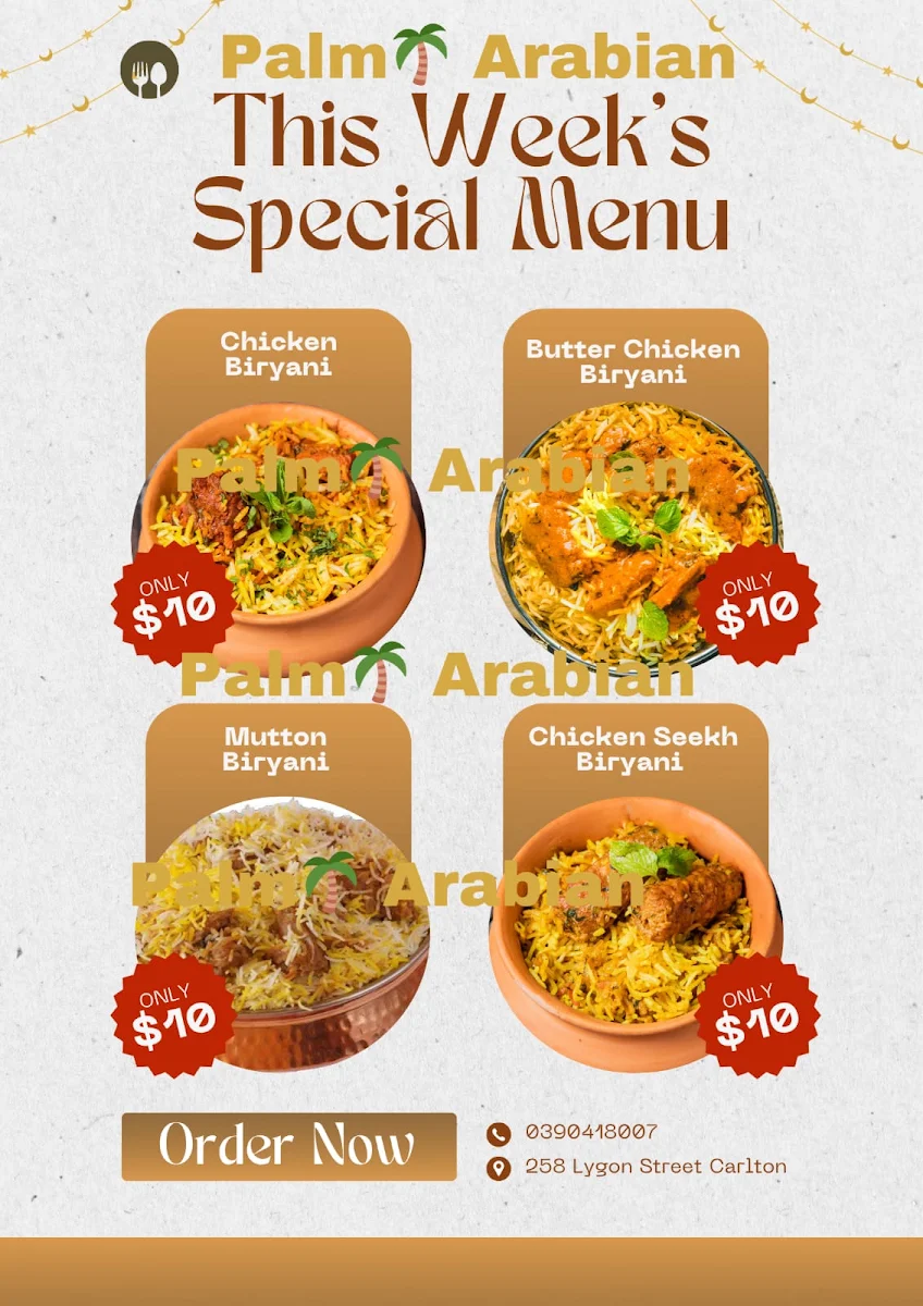 Menu, Palm Arabia by Jannat Al Mandi
