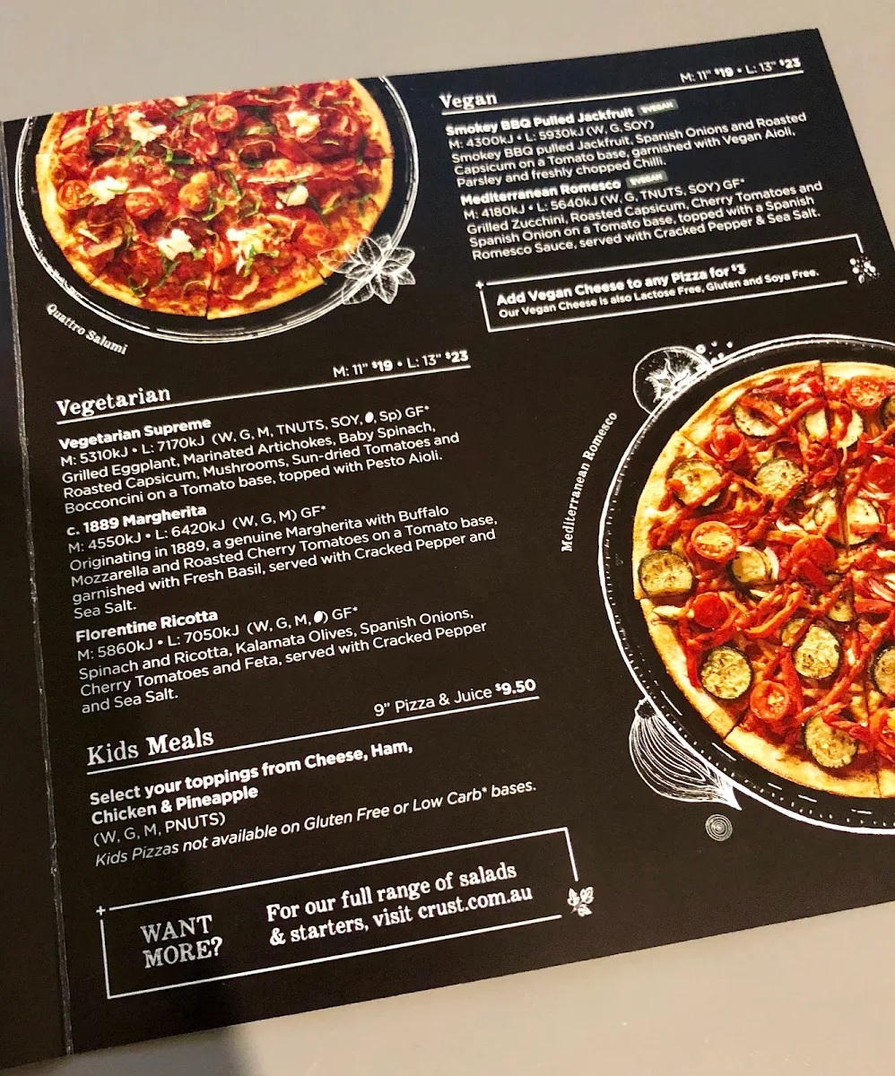 Menu, Crust Pizza Mount Lawley