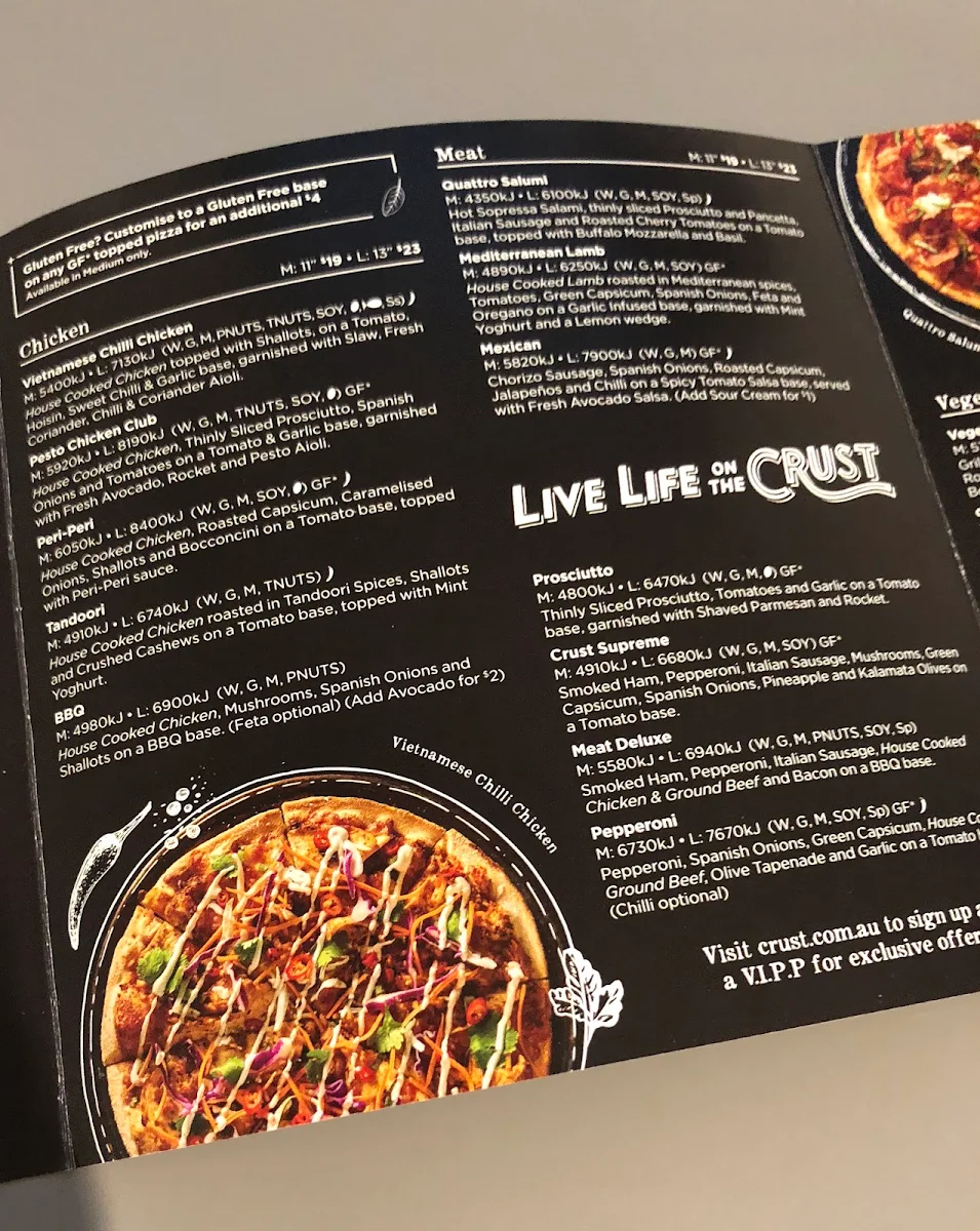 Menu, Crust Pizza Mount Lawley