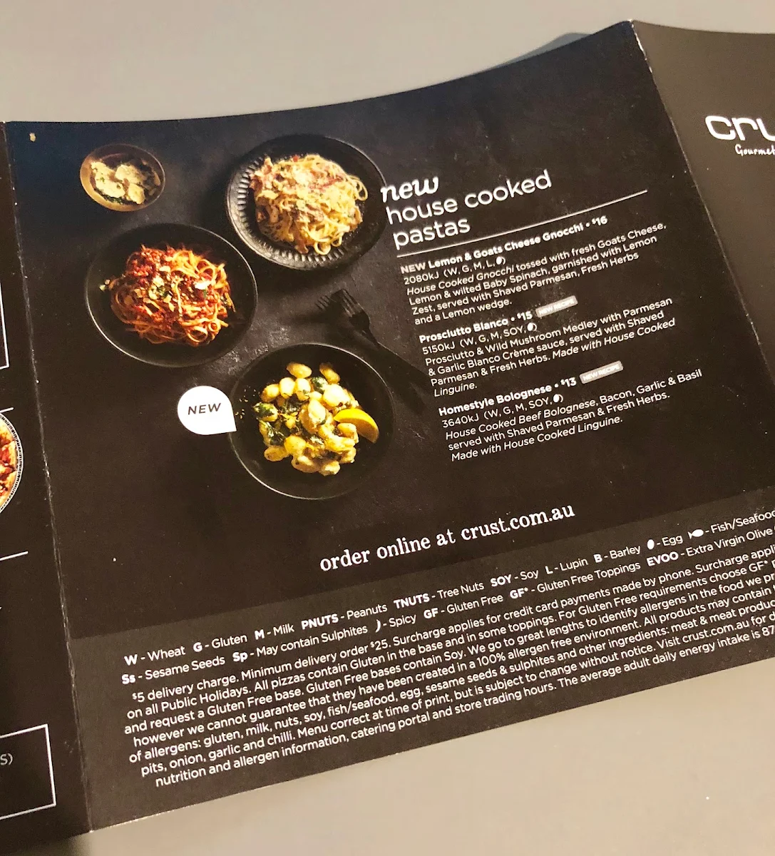 Menu, Crust Pizza Mount Lawley