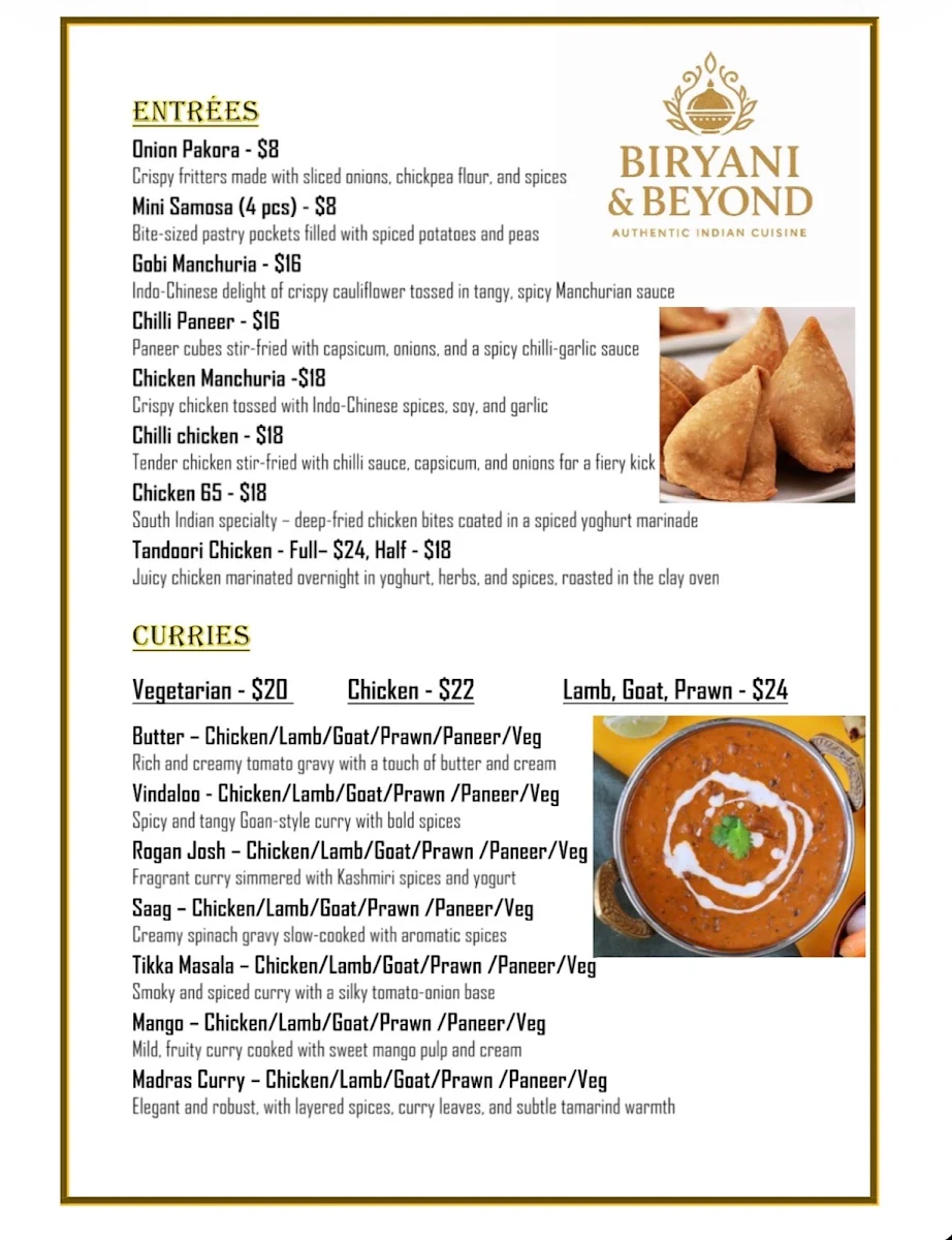Menu, BIRYANI & BEYOND