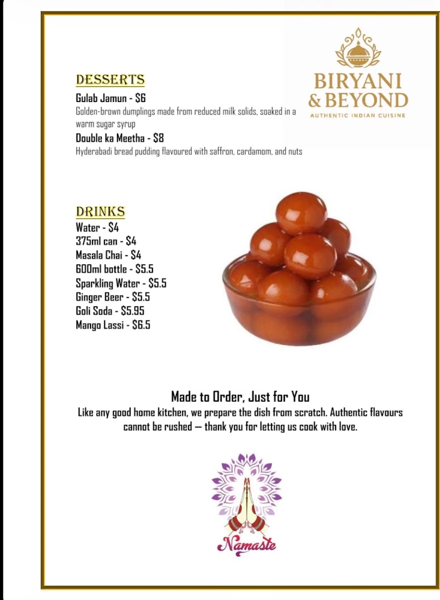 Menu, BIRYANI & BEYOND