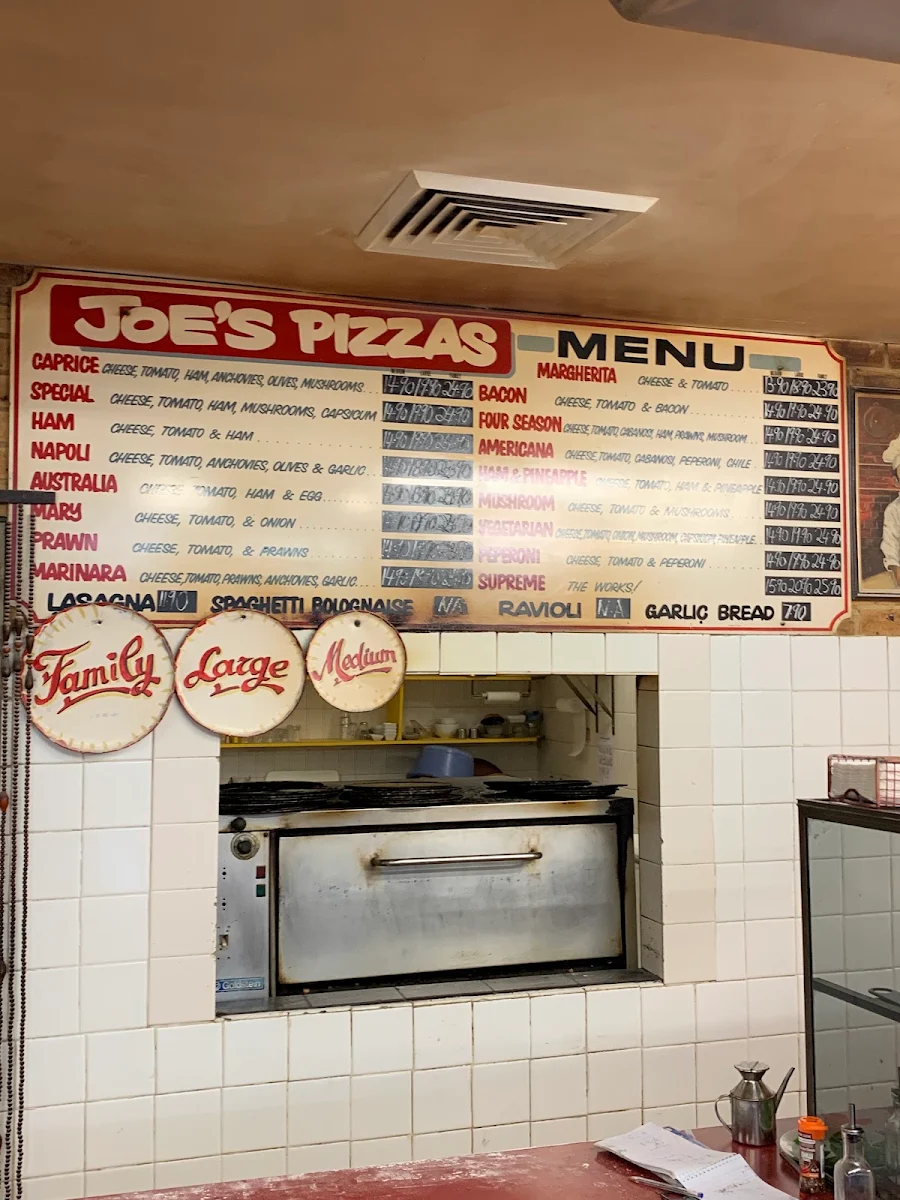 Menu, Joe's Pizza Parlour