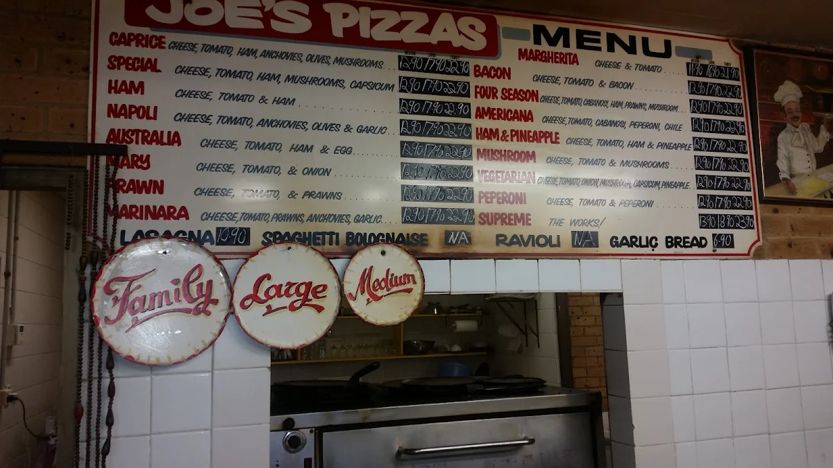 Menu, Joe's Pizza Parlour