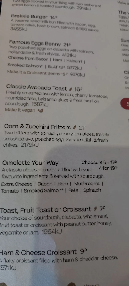 Menu, The Coffee Club