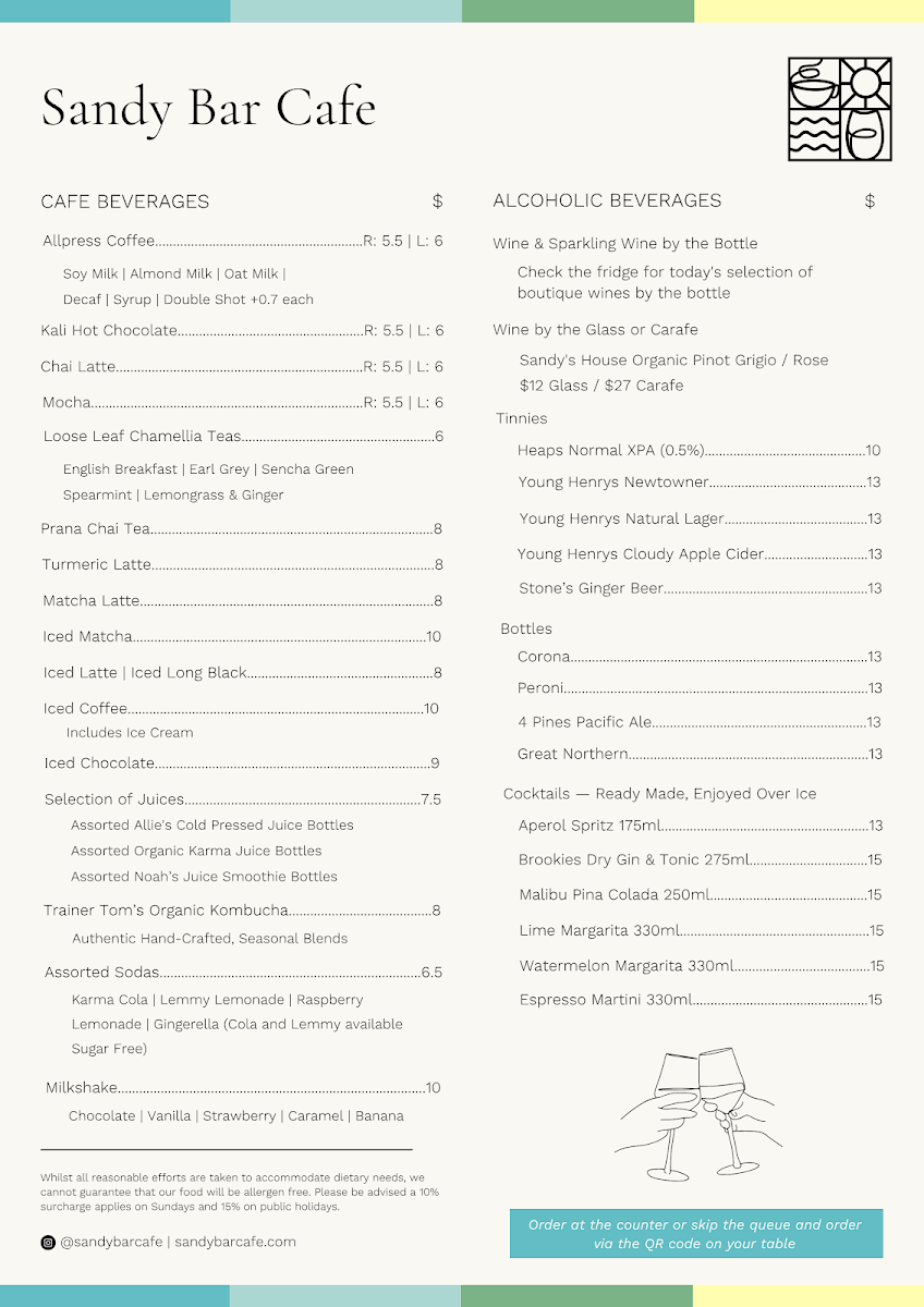 Menu, Sandy Bar Cafe
