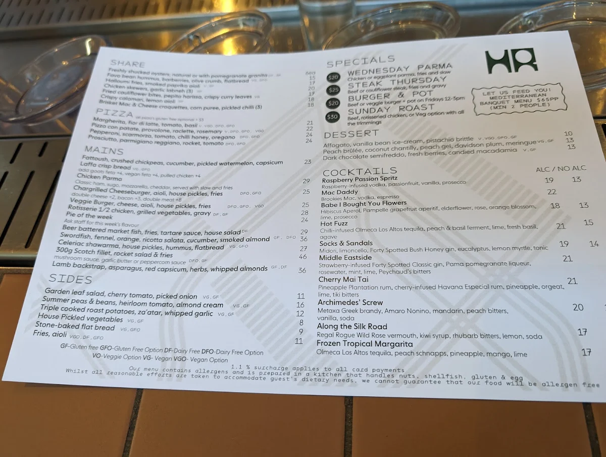 Menu, Hotel Railway Brunswick
