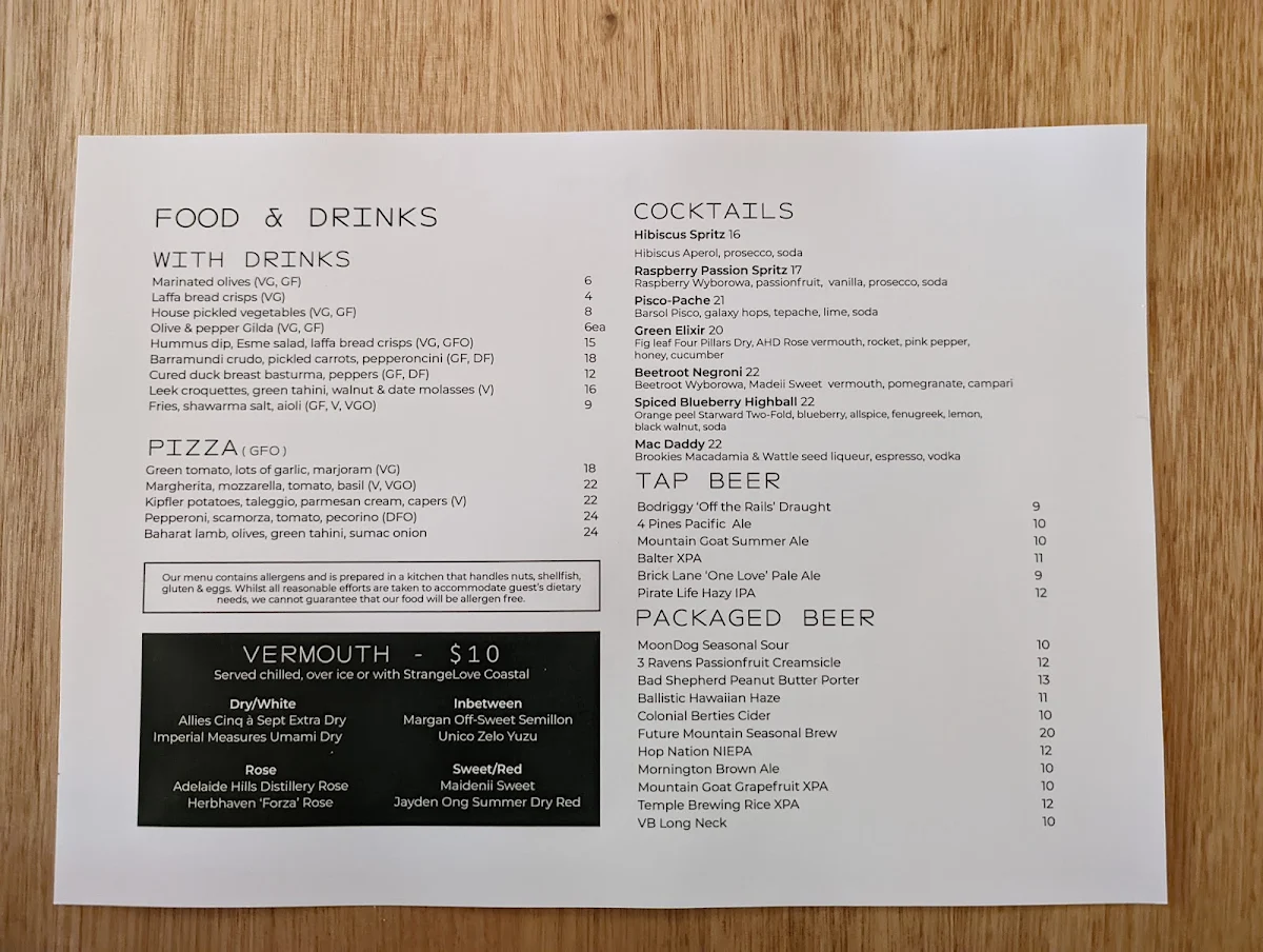 Menu, Hotel Railway Brunswick