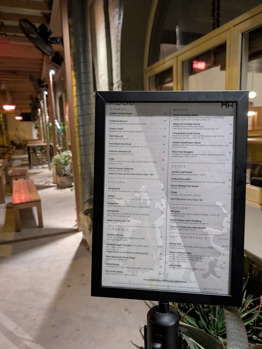 Menu, Hotel Railway Brunswick