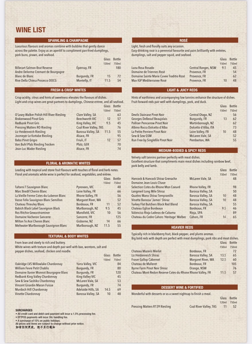 Menu, New Shanghai Westfield Sydney