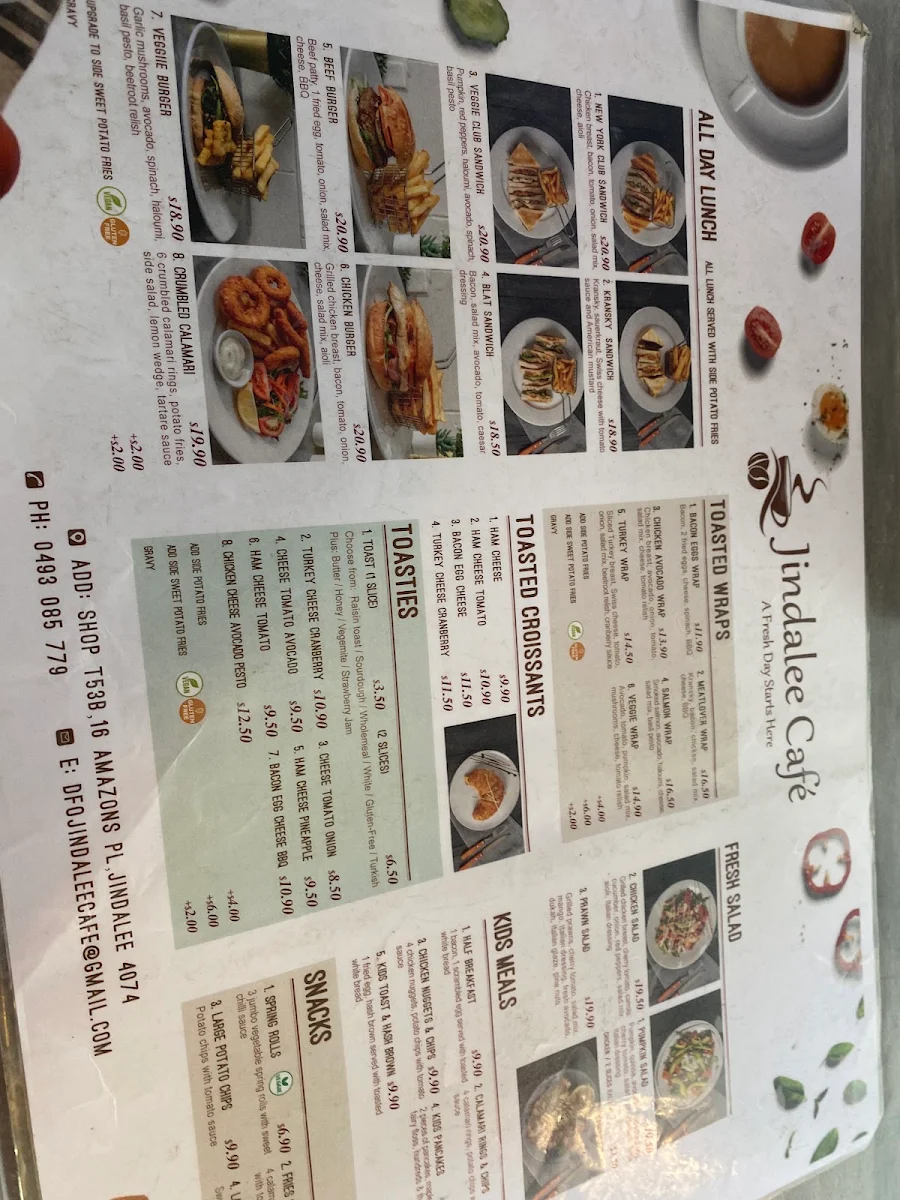 Menu, Jindalee Cafe