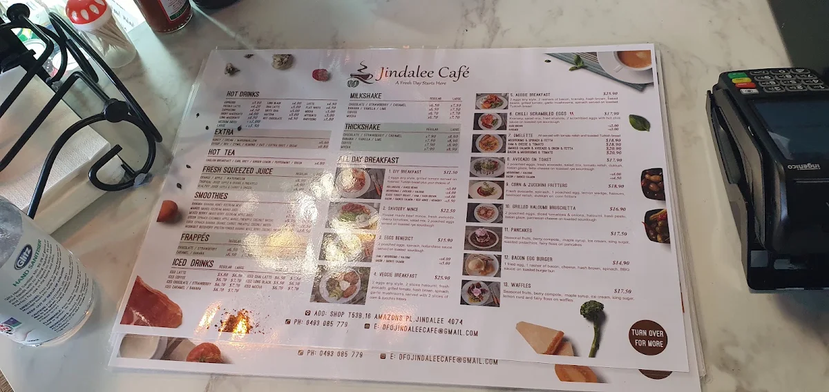 Menu, Jindalee Cafe