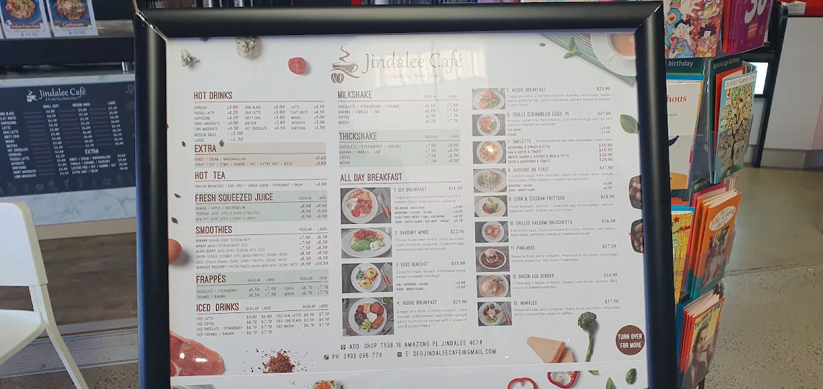 Menu, Jindalee Cafe