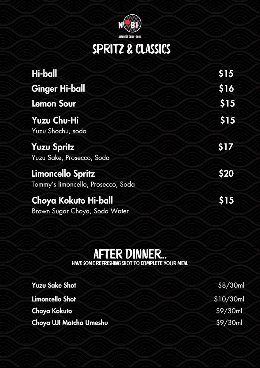 Menu, Nobi Yakiniku