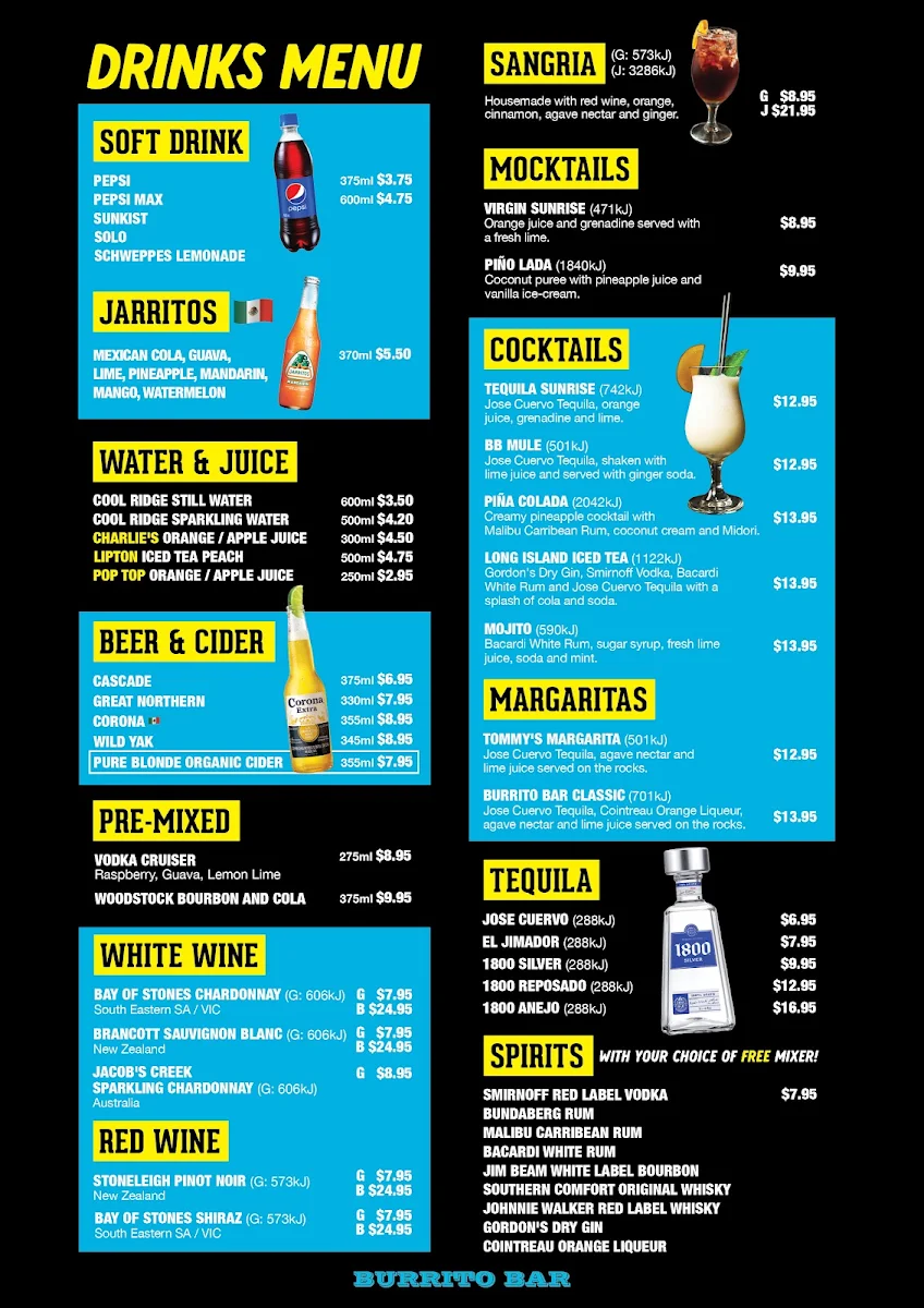 Menu, Burrito Bar Peregian Springs