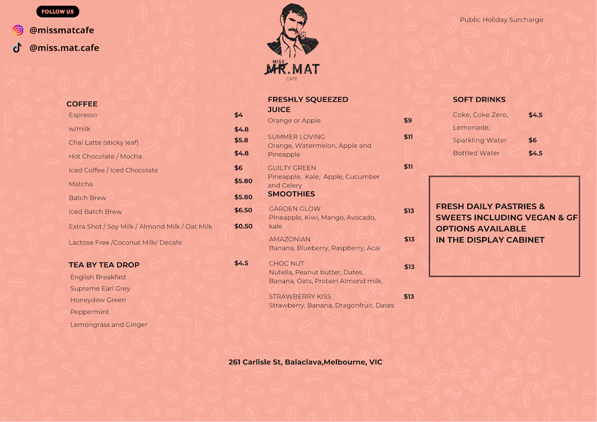 Menu, Miss mat
