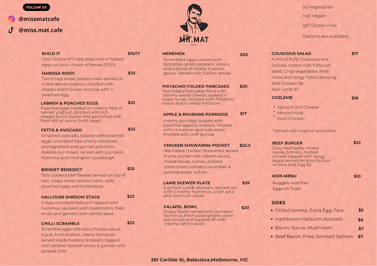 Menu, Miss mat