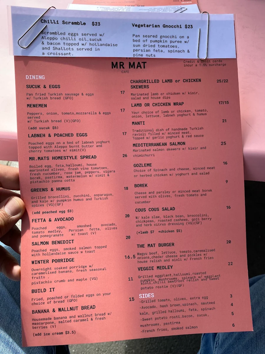 Menu, Miss mat